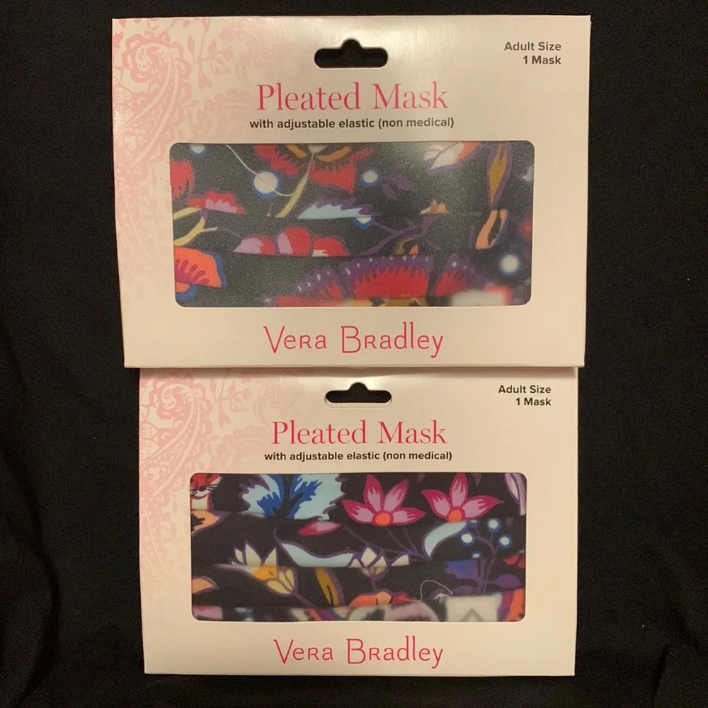 Vera Bradley pleated adult face mask set of 2 NWT